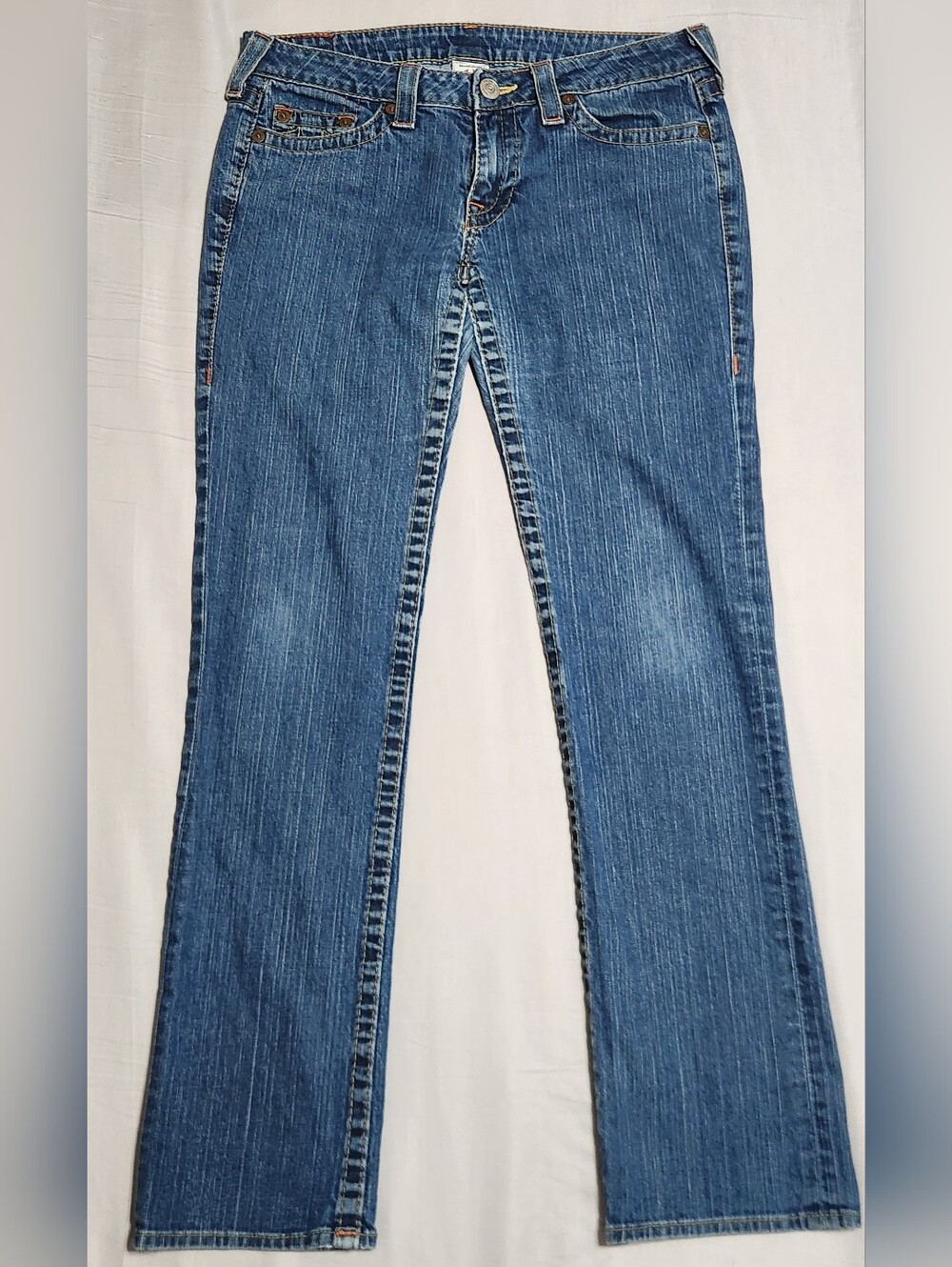 True Religion Women’s Johnny Straight Leg Jeans Size 31 Made In USA Blue Wash
